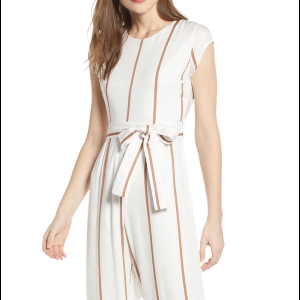 Ivory and Tan Striped Jumpsuit
